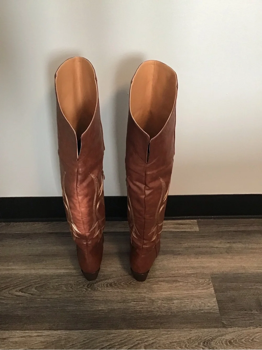 Women’s Brown Embroidered Over-the-Knee Western Boots